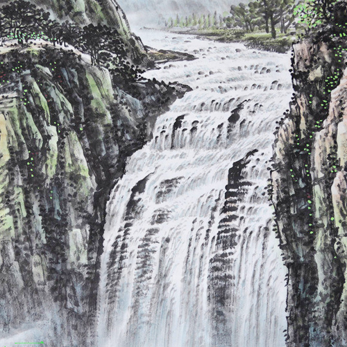 国画山水瀑布作品